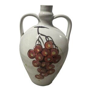 VNTG Italian Ceramic Vase With Hand-Painted Grapes Design By E. Brolli & Tumiolo